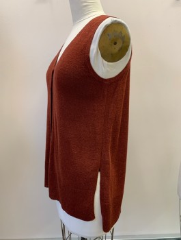 Womens, Sweater Vest, LAFAYETTE 148, Brick Red, Linen, Viscose, Solid, B:40, Sleeveless, Button Front, V Neck, Side Slits