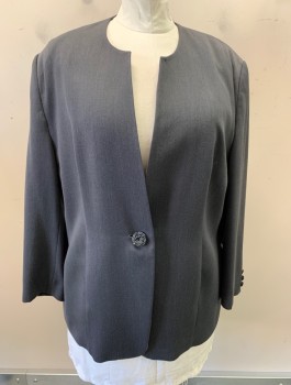 Womens, Blazer, GIVENCHY, Gray, Rayon, Polyester, Solid, B 48, 20 W, Single Breasted, 1 Button, 2 Hidden Pocket, No Collar, Shoulder Pads
