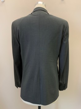 THEORY, Gray, Wool, Polyester, Solid, 2 Buttons, Single Breasted, Notched Lapel, 3 Pockets