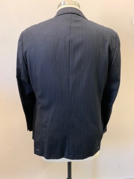 HICKEY, Black, Gray, Wool, Stripes - Vertical , Stripes - Pin, Notched Lapel, Single Breasted, Button Front, 2 Buttons, 3 Pockets