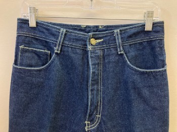 Womens, Jeans, JORDACHE, Dk Blue, Cotton, Solid, W: 30, F.F, Zip Front, Belt Loops, 5 Pockets, Raw Hem