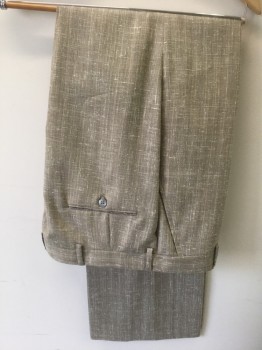 Mens, 1980s Vintage, Suit, Pants, OSCAR DE LA RENTA, Taupe, Lt Orange, White, Wool, Tweed, 34/30+, Flat Front, Belt Loops, Pockets