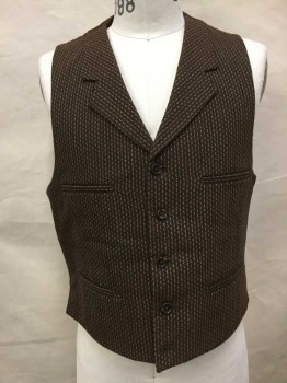 NO LABEL, Brown, Black, Cream, Wool, Cotton, Novelty Pattern, Button Front, 4 Faux Welt Pockets, Brown Solid Back Panel, Adjustable Buckle At Back Waist, Notch Lapel,