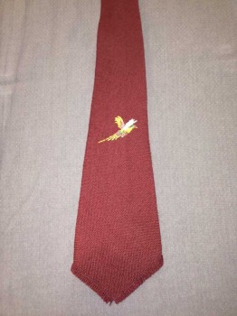 Mens, Tie, WEBB YOUNG, Red Burgundy, Multi-color, Wool, Novelty Pattern, White Bird Embroidery