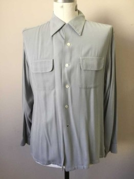 MCGREGOR, Dove Gray, Cotton, Solid, Button Front, Collar Attached, Pick Stitched, Long Sleeves, Gathered at Cuff, 2 Flap Pockets, Hole in Left Arm