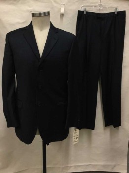 Mens, Suit, Jacket, BURBERRY, Navy Blue, Gray, White, Wool, Stripes - Pin, 42L, Navy with Gray/white Pin Stripes, Notched Lapel, 3 Buttons,
