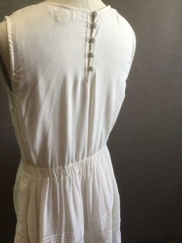 Womens, Dress, Sleeveless, BLUE TASSEL, Ivory White, Cotton, Polyester, Solid, B34, S, W28, Sleeveless, Eyelet Lace Detail, Pin Tuck Pleated Detail, Self Ruffle Hem, 5 Button Up Back, Side Zip