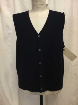 Mens, Sweater Vest, BLOOMINGDALES, Navy Blue, Wool, Solid, XL, Navy Knit, Button Front,