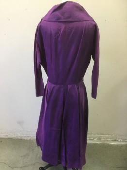 Womens, Cocktail Dress, N/L, Purple, Solid, W26, B36, Taffeta, 3/4 Sleeve, V-neck, Circle Skirt, Hem Below Knee, Zipper At Side, Gathers At Center Front Waist, Has Water Mark on Right Side Collar,