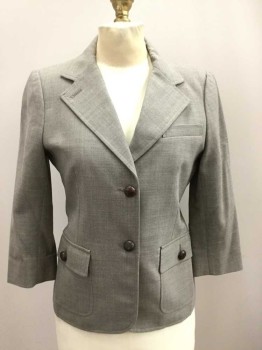 Womens, Suit, Jacket, BOY. BAND Of OUSIDE, Lt Brown, Wool, Solid, Heathered, 2, Single Breasted, Collar Attached,  Notched Lapel, 2 Buttons, Wooden Btns, 3 Pockets, 3/4 Sleeves,