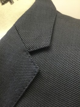 Mens, Sportcoat/Blazer, HUGO BOSS, Midnight Blue, Black, Wool, Check - Micro , 40R, Single Breasted, Notched Lapel, 2 Buttons, 3 Pockets, Dusty Blue Lining with Gray Grid Pattern