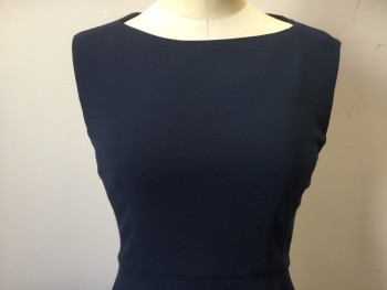 Womens, Dress, Sleeveless, FRENCH CONNECTION, Navy Blue, Polyester, Viscose, Solid, 6, Bateau/Boat Neck, Center Back Zipper, Flare Skirt
