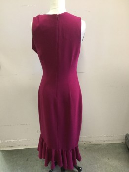 Womens, Dress, Sleeveless, CINQ A SEPT, Fuchsia Pink, Synthetic, Solid, B34, 2, W26, Tie Detail at Shoulder and Hip with Circular Ruffle, Center Back Zipper,