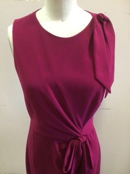 Womens, Dress, Sleeveless, CINQ A SEPT, Fuchsia Pink, Synthetic, Solid, B34, 2, W26, Tie Detail at Shoulder and Hip with Circular Ruffle, Center Back Zipper,