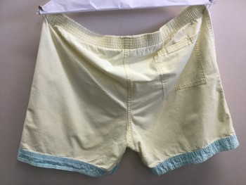 Mens, Shorts, OFF THE TOP, Lt Yellow, Turquoise Blue, White, Cotton, W34, Elastic Waist, Pockets