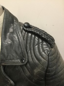 Mens, Leather Jacket, N/L, Black, Leather, Solid, L, Motorcycle Jacket with Off Center Zip Front, 3 Zip Pockets, Braided Leather Epaulettes at Shoulders, Self Laces at Side Waist, Bullseye Stitching at Shoulders, Black Quilted Lining