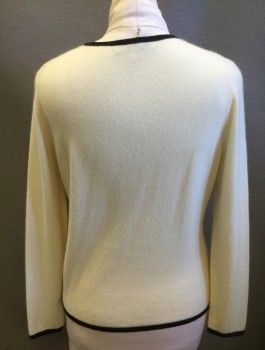Womens, Pullover, BELFORD, Cream, Black, Cashmere, Floral, L, Cream with Black Oversized Textured Roses, Knit, Long Sleeves, Scoop Neck, Black 3/8" Edging at Neckline/Hem/Cuffs