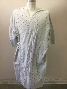 Unisex, Patient Robe, FASHION SEAL, White, Gray, Maroon Red, Poly/Cotton, Diamonds, Stripes - Vertical , N/S, Short Sleeves, White Cotton Twill Tape Ties,