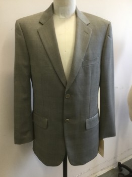 MATERIAL LONDON, Gray, Khaki Brown, Wool, Plaid, 2 Buttons,  Flap Pockets, Notched Lapel,