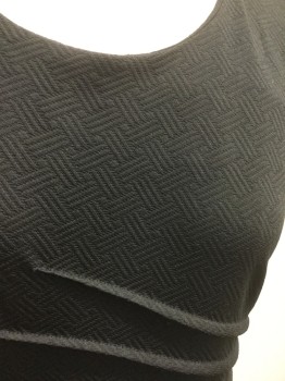 HARVE BERNARD, Black, Polyester, Spandex, Solid, Novelty Pattern, 'Basket Weave' Textured Knit, Waist Shaping Darts on the Outside. Center Back Zipper,