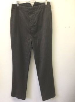 N/L MTO, Dk Brown, Brown, Wool, Stripes - Vertical , Dark Brown with Brown Vertical Stripes, Flat Front, Button Fly, 2 Pockets, Suspender Buttons at Inside Waist, Made To Order
