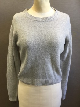 Womens, Pullover, BRANDY MELVILLE, Lt Gray, Wool, Solid, S, Crew Neck, Ribbed Knit Neck/Waistband/Cuff, Long Sleeves, Short-waisted