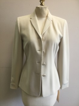 Womens, 1990s Vintage, Suit, Jacket, ANN TAYLOR, Lt Khaki Brn, Polyester, Solid, 2P, Single Breasted, 4 Buttons, Narrow Notched Lapel,
