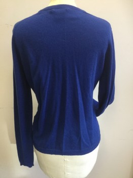 LORD & TAYLOR, Primary Blue, Cashmere, Solid, Button Front, Narrow Rib Knit Cuff