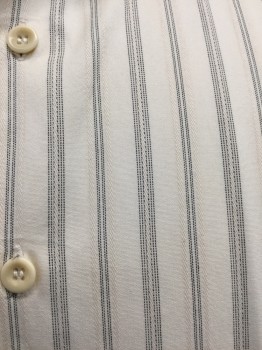 VENICE CUSTOM SHIRTS, Cream, Black, Cotton, Stripes, Button Front, Long Sleeves, Collar Attached, French Cuff