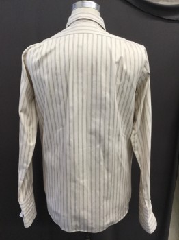 VENICE CUSTOM SHIRTS, Cream, Black, Cotton, Stripes, Button Front, Long Sleeves, Collar Attached, French Cuff