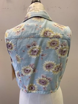 A. BYER, Lt Blue, White, Brown, Pink, Lt Green, Cotton, Floral, Faded, Button Front, Collar Attached, 2 Button Down Flaps,