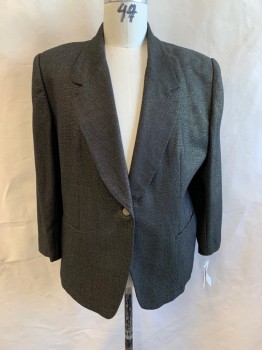 Womens, Blazer, EVAN PICONE, Black, Gold, Wool, Polyester, 2 Color Weave, Sz.20, B:48, Notched Lapel, Single Breasted, 1 Button, 2 Pockets, Padded Shoulders