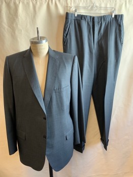 Mens, 1960s Vintage, Suit, Jacket, JAMES MARSHALL, French Blue, Wool, Solid, 36-32, 40R, Single Breasted, 2 Buttons,  Notched Lapel, 3 Pockets, 3 Buttons Cuff