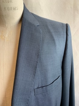 Mens, 1960s Vintage, Suit, Jacket, JAMES MARSHALL, French Blue, Wool, Solid, 36-32, 40R, Single Breasted, 2 Buttons,  Notched Lapel, 3 Pockets, 3 Buttons Cuff