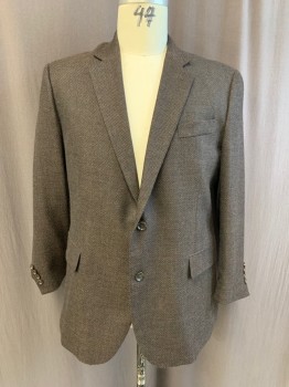 Mens, Sportcoat/Blazer, STAFFORD, Chocolate Brown, Dk Gray, Dk Gray, Caramel Brown, Wool, Polyester, Birds, 46R, Notched Lapel, Single Breasted, Button Front, 2 Buttons, 3 Pockets