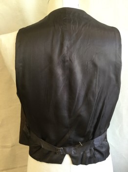 DOMINIC GHERARDI, Black, Brown, Polyester, Linen, Diamonds, V-neck, Single Breasted, 5 Button Front, 4 Pockets, Dark Chocolate Brown Back with Short Belt & Silver Buckle, Milk Chocolate Brown Lining,