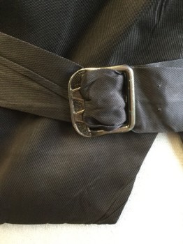 DOMINIC GHERARDI, Black, Brown, Polyester, Linen, Diamonds, V-neck, Single Breasted, 5 Button Front, 4 Pockets, Dark Chocolate Brown Back with Short Belt & Silver Buckle, Milk Chocolate Brown Lining,