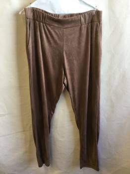 Womens, Pants, ZARA TRAFALUC, Brown, Polyester, Spandex, Solid, L, Brown Faux Suede, 2" Elastic Waistband, 2 Pockets