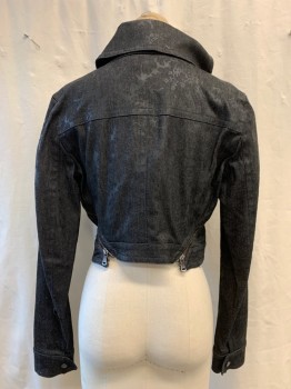 GFERRE, Black, Cotton, Self Pattern, Single Breasted, Button Front, 2 Zippers on Front, From Front on Neck to Back of Waist