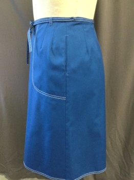 Womens, Skirt, KORET OF CALIFORNIA, Royal Blue, White, Polyester, Cotton, Solid, W30-2, A-line, Wrap Skirt Closes in Back, 2 Pockets, Decorative White Top Stitching,