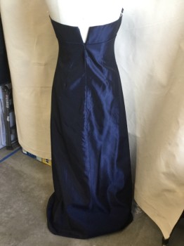 Womens, Evening Gown, ALVINA VALENTA, Navy Blue, Acetate, Solid, 10, Solid Navy Lining, Fan Pleat Strapless, Zip Back