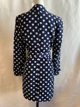 Womens, Casual Jacket, FOREVER 21, Navy Blue, Beige, Polyester, Polka Dots, S, with Matching Belt, Collar Attached, Double Breasted, Single Breasted, Button Front, Long Sleeves