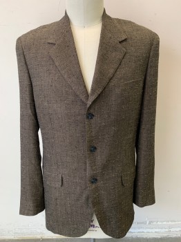 MTO, Dk Brown, Tan Brown, Wool, Silk, Herringbone, Speckled, Single Breasted, 3 Buttons,  3 Pockets, No Center Back Vent, Slubs