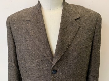MTO, Dk Brown, Tan Brown, Wool, Silk, Herringbone, Speckled, Single Breasted, 3 Buttons,  3 Pockets, No Center Back Vent, Slubs