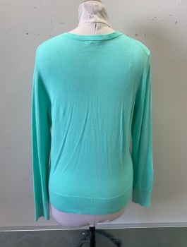 Womens, Cardigan Sweater, CHARTER CLUB, Sea Foam Green, Rayon, Nylon, Solid, L, Round Neck, Button Front, L/S