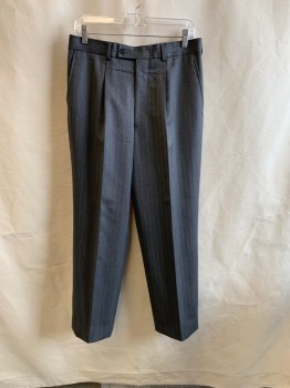 Mens, 1980s Vintage, Formal Pants, DENNIS KIM MTO, Gray, Black, Wool, Herringbone, 30/30, 1980s Repro, Side Pockets, Zip Front, Pleated Front, 2 Welt Pockets