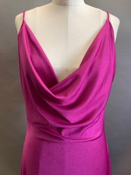 Womens, Evening Gown, CLIMAX DAVID HOWARD, Magenta Purple, Polyester, Solid, W30, B38, H:40, Spaghetti Strap, Draped Neckline, Side Slits, Floor Length