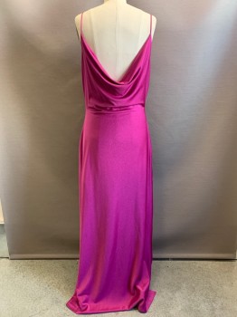 Womens, Evening Gown, CLIMAX DAVID HOWARD, Magenta Purple, Polyester, Solid, W30, B38, H:40, Spaghetti Strap, Draped Neckline, Side Slits, Floor Length