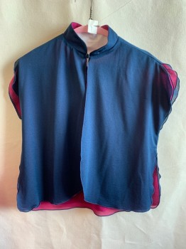 N/L, Magenta Pink, Navy Blue, Polyester, Solid, Straps, Elastic Waistband, Matching Reversible Jacket, One Side Magenta Other Side Navy, Bttn. Closure