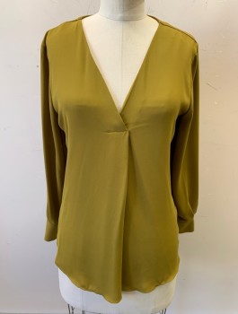 Womens, Blouse, ANN TAYLOR, Pea Green, Polyester, Spandex, Solid, S, Crepe, Pullover, 3/4 Sleeves, V-Neck With Small Crossover